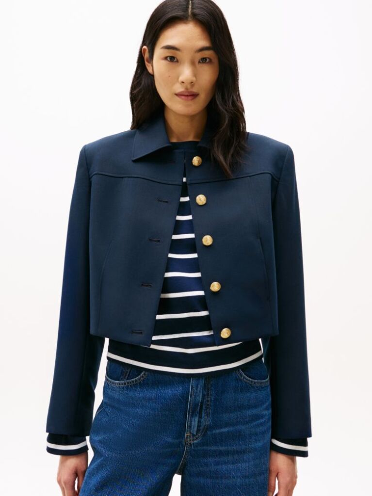 Blue Gold-Tone Button Slim Jacket  Women