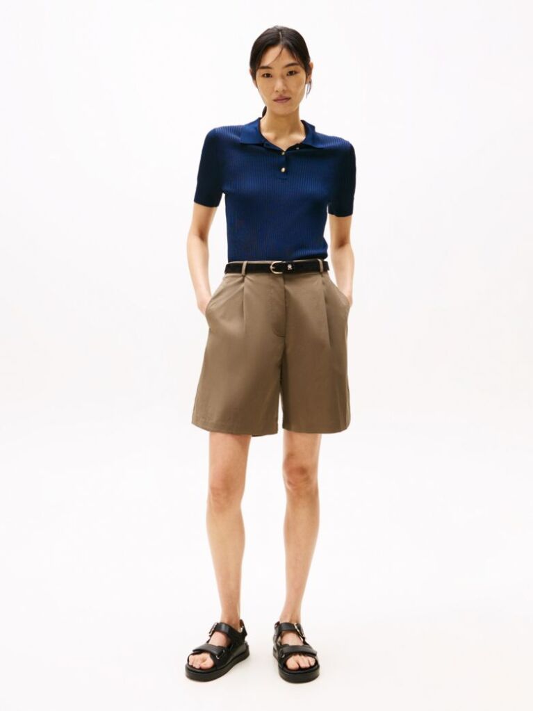 Brown Pleated Bermuda Shorts  Women
