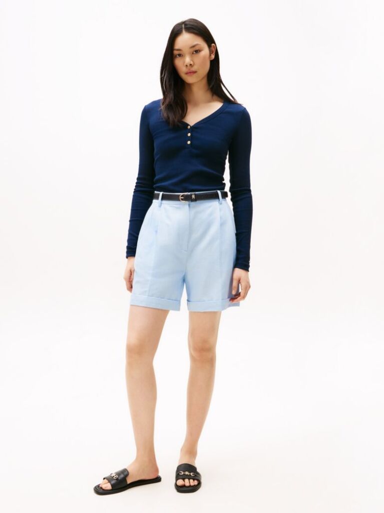 Blue Pleated Bermuda Shorts  Women
