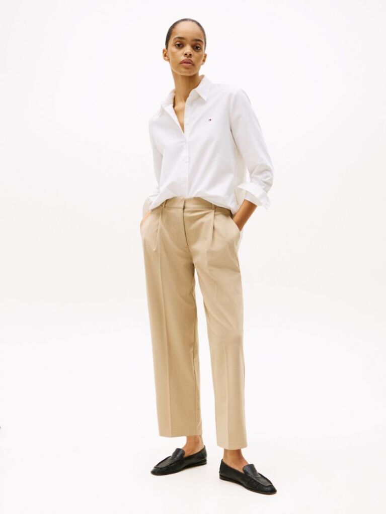 Μπεζ Χαμηλόμεσο Cropped Παντελόνι Σε Tapered Γραμμή  Γυναίκες