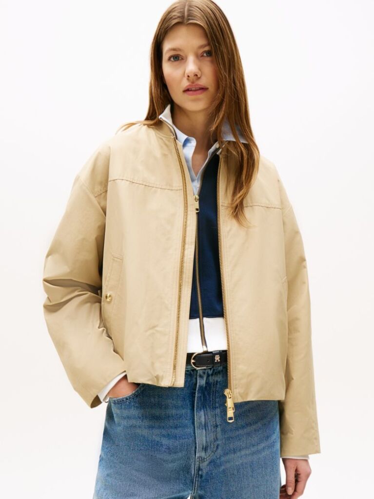 Beige Water Repellent Bomber Jacket  Women
