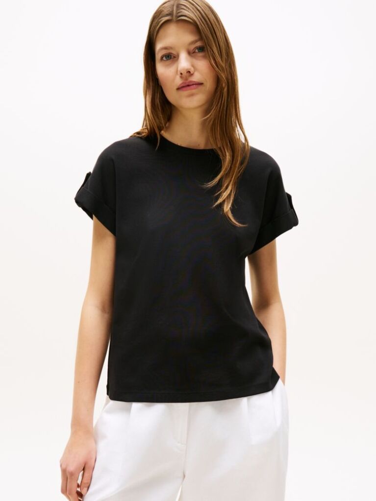 Black Gold Button Crew Neck T-Shirt  Women