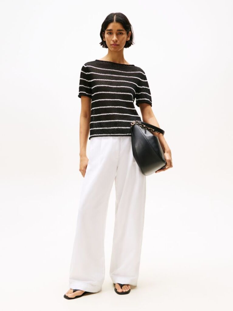 White Wide Leg Trousers With Linen  Women