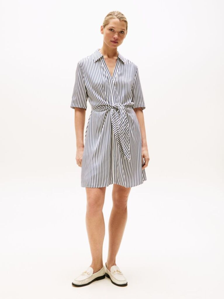 Multi Twill Short Sleeve Knot Short Dress  Women