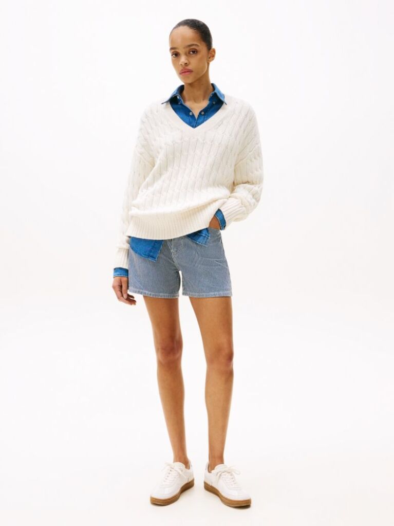 Multi Stripe Flared Denim Shorts  Women