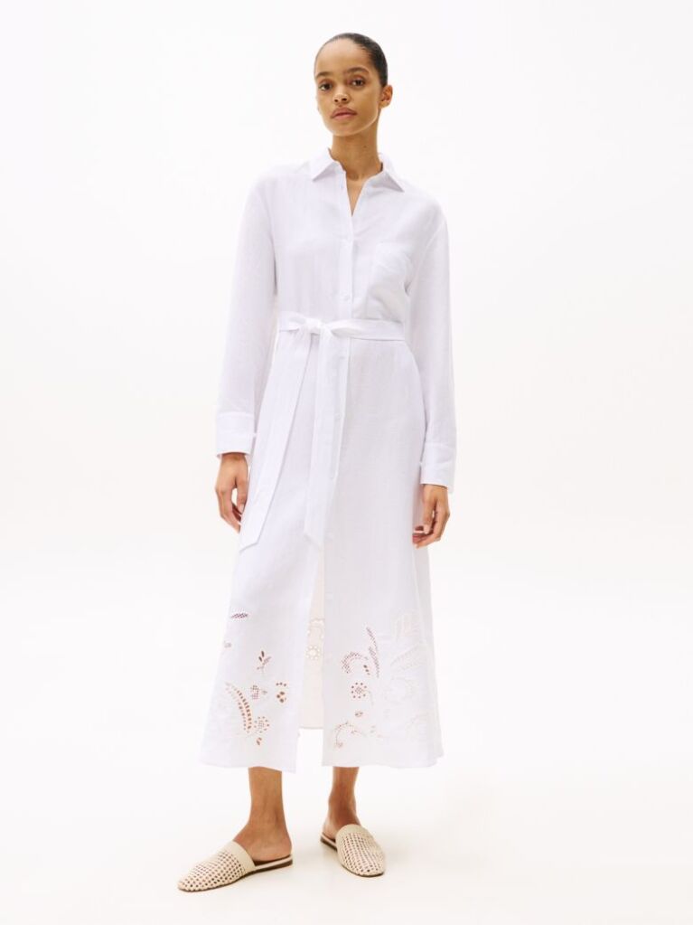 White Broderie Anglaise Maxi Shirt Dress  Women