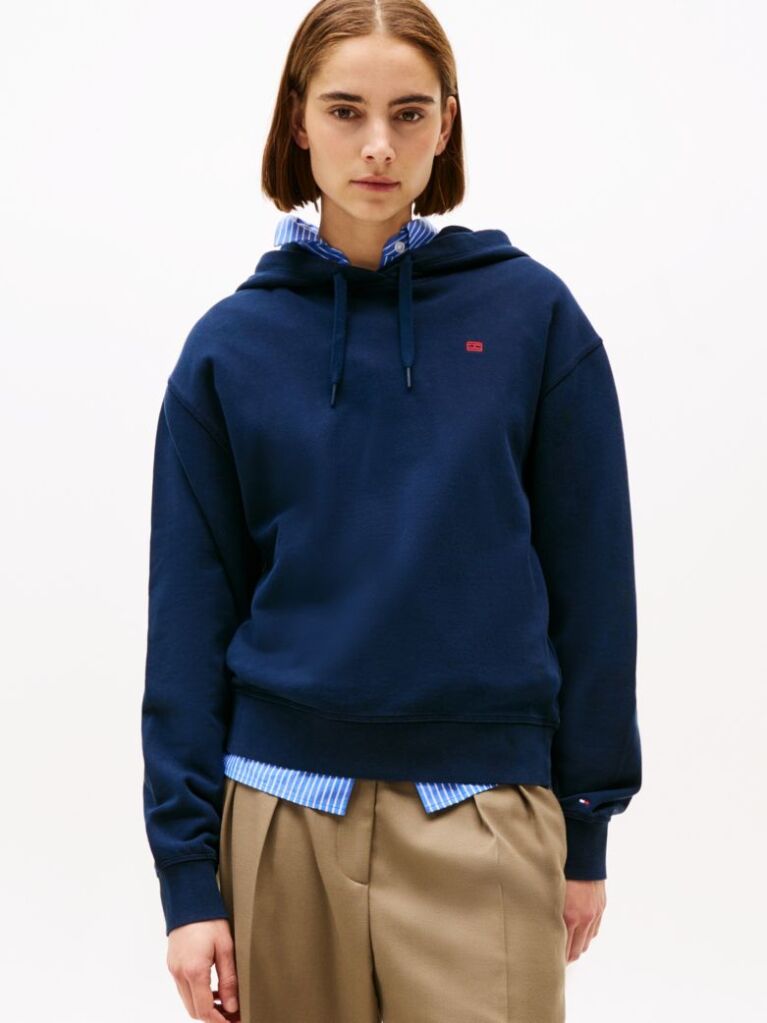 Blue Contrast Hilfiger Flag Embroidery Hoody  Women