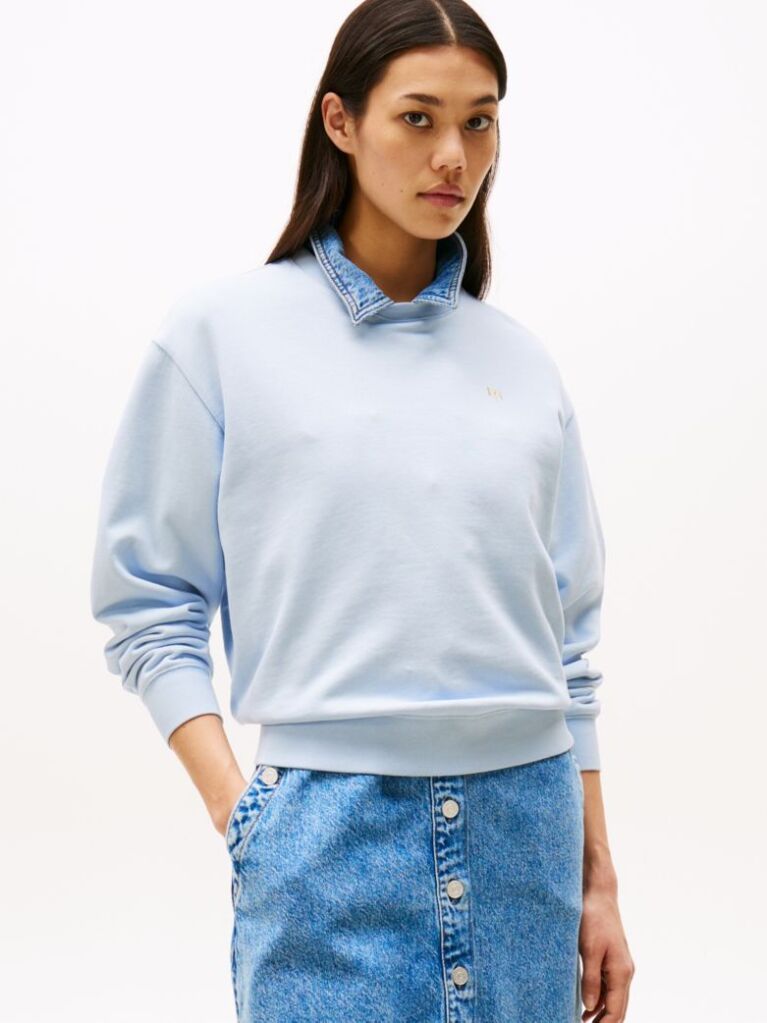 Blue Contrast Hilfiger Flag Embroidery Sweatshirt  Women