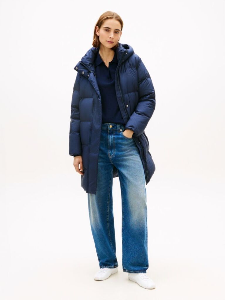 Blue Water Repellent Down Hooded Coat  Women
