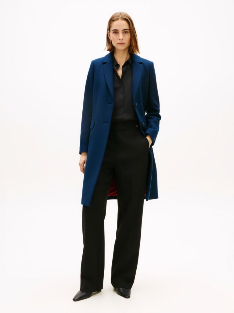 Blue Single Breasted Coat With Cashmere  Women