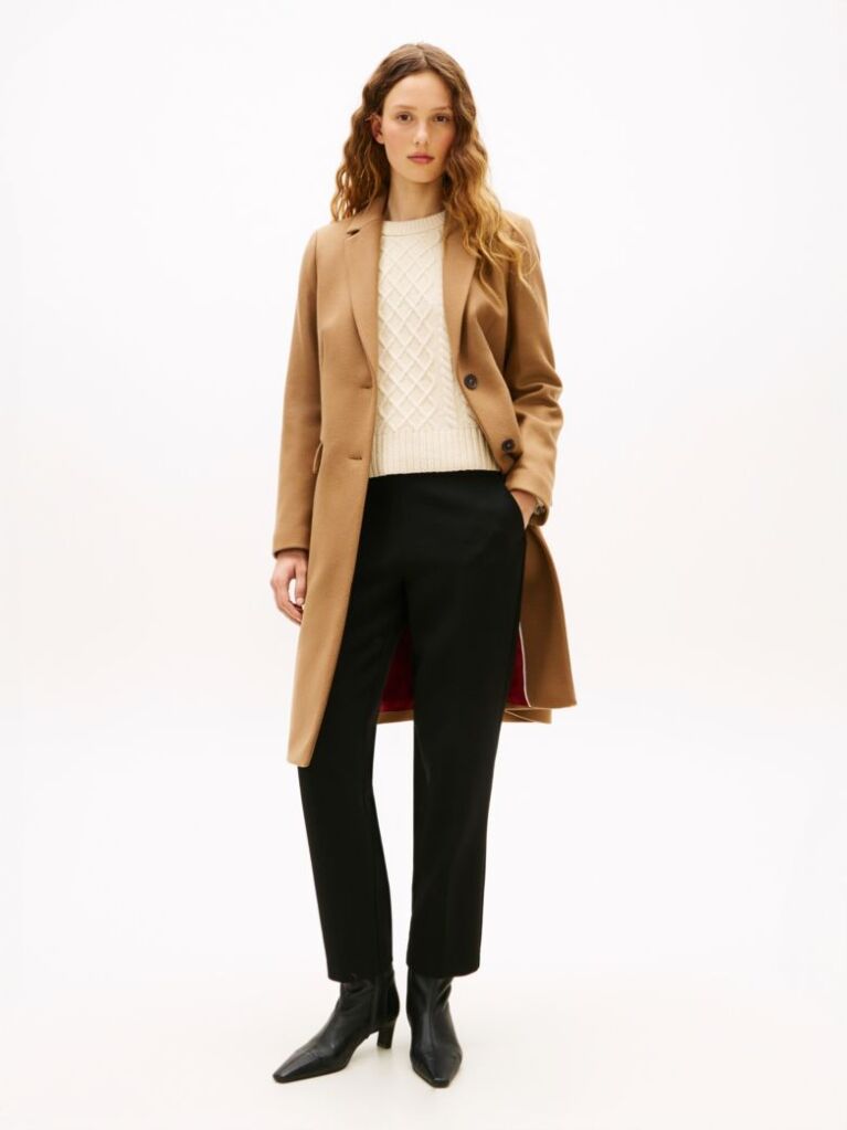 Brown Single Breasted Coat With Cashmere  Women