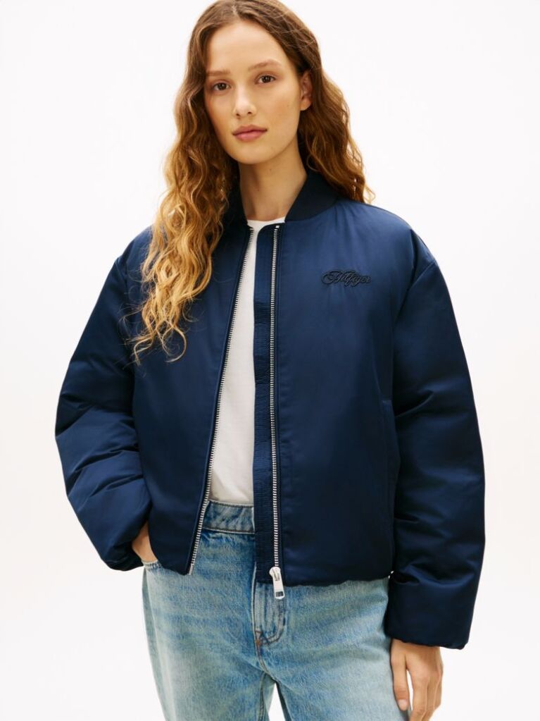 Blue Padded Water Repellent Relaxed Bomber Jacket  Women
