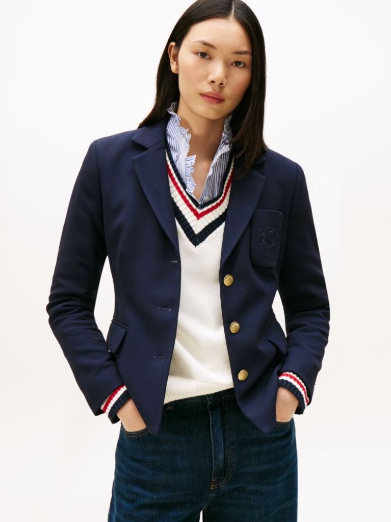 Blue TH Crest Embroidery Slim Fit Blazer  Women