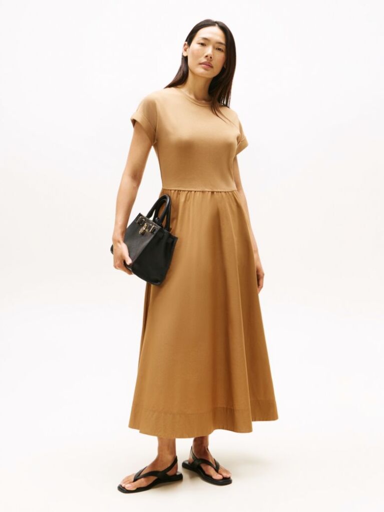 Brown Gold-Tone Button Midi Dress  Women