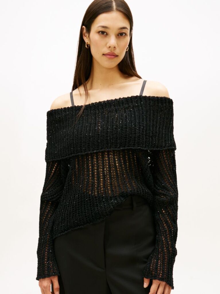 Black Sequin Cowl Neck Slim Jumper  Women