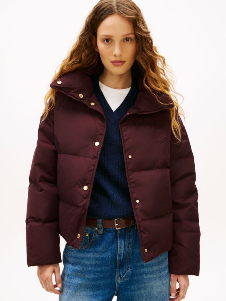 Red Crest Embroidery Down Puffer Jacket  Women