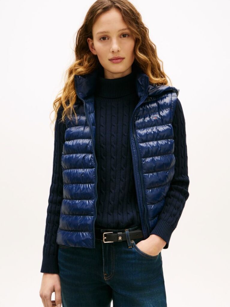 Blue Water Repellent Padded Packable Slim Gilet  Women