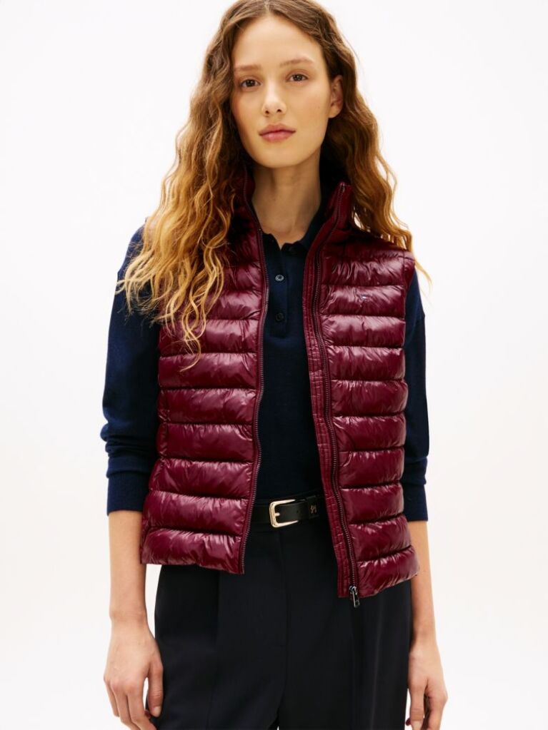 Red Water Repellent Padded Packable Slim Gilet  Women