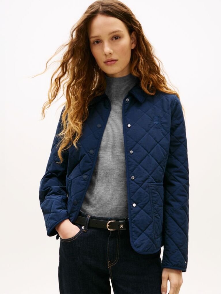 Blue Crest Embroidery Padded Quilted Slim Jacket  Women