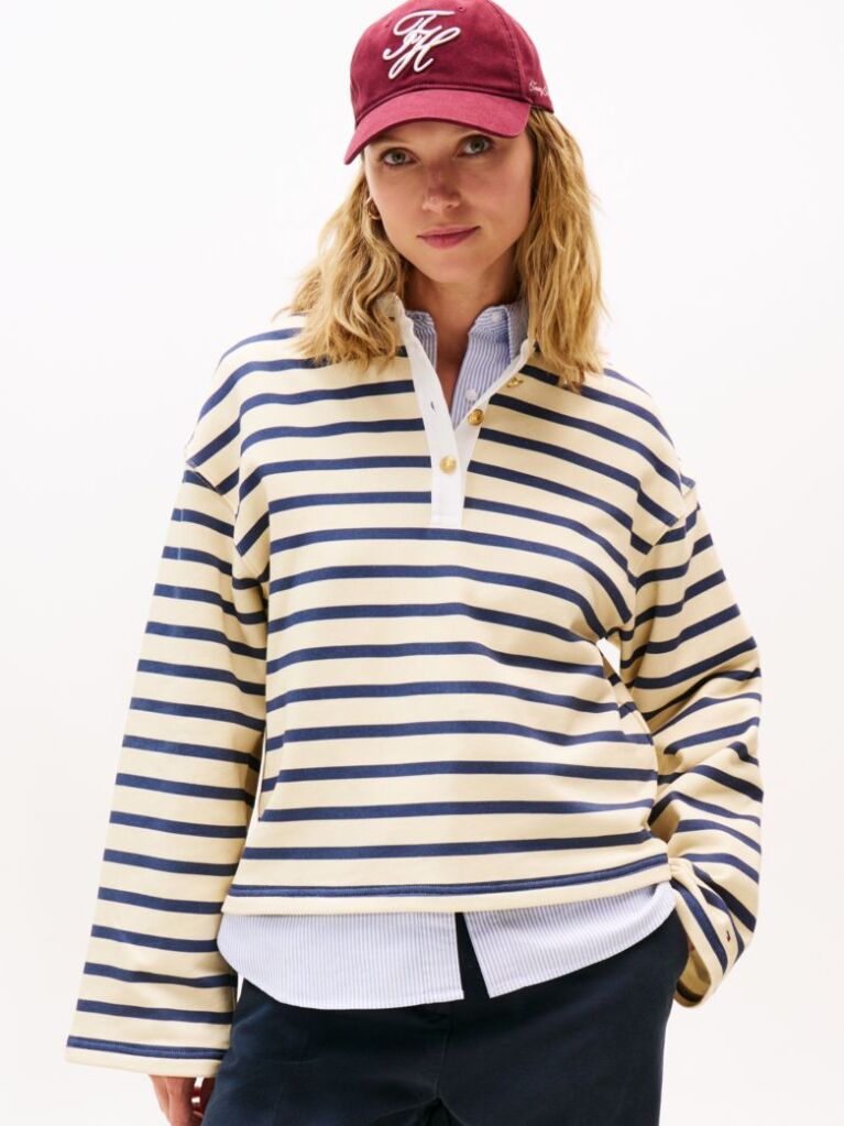 Multi Gold-Tone Button Relaxed Rugby Sweatshirt  Women