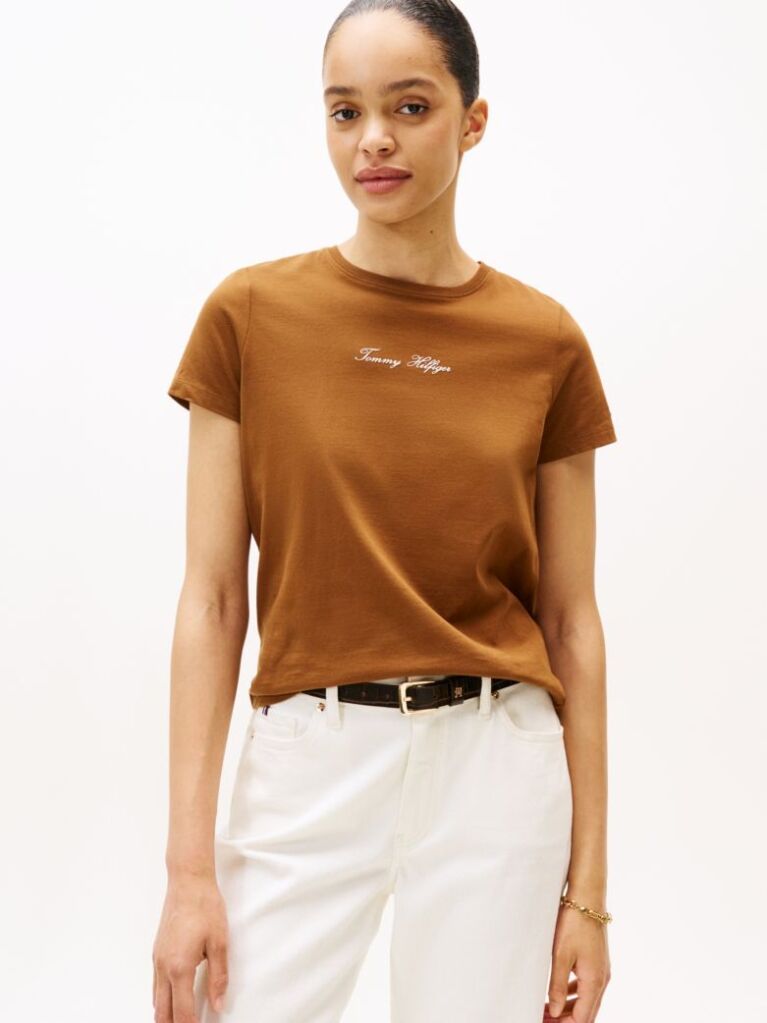 Khaki Textured Logo T-Shirt  Women