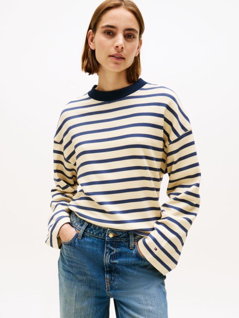 Multi Gold-Tone Button Stripe Sweatshirt  Women