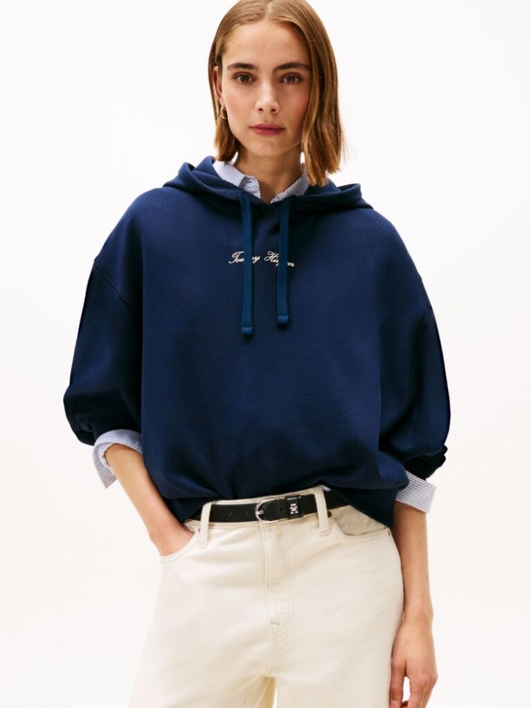 Blue Classic Script Terry Hoodie  Women