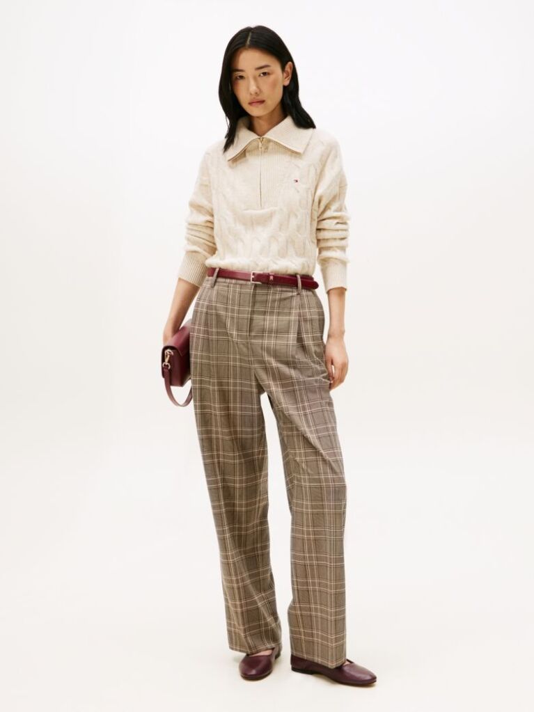 Multi Check Relaxed Straight Leg Trousers  Women