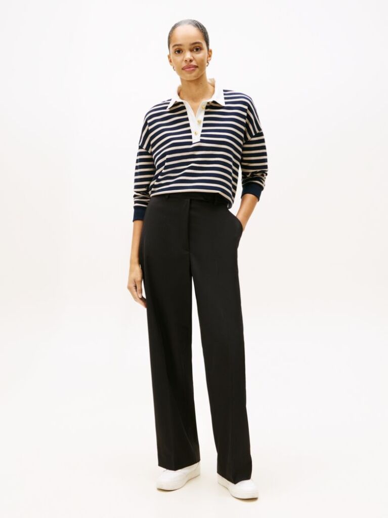 Black Timeless Wool Blend Loose Straight Leg Trousers  Women