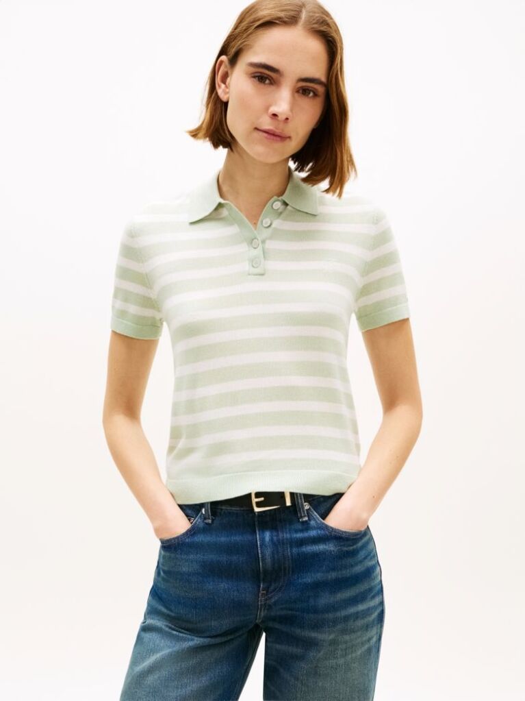 Multi Short Sleeve Polo Jumper With Silk  Women