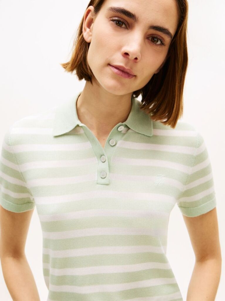 Multi Short Sleeve Polo Jumper With Silk  Women
