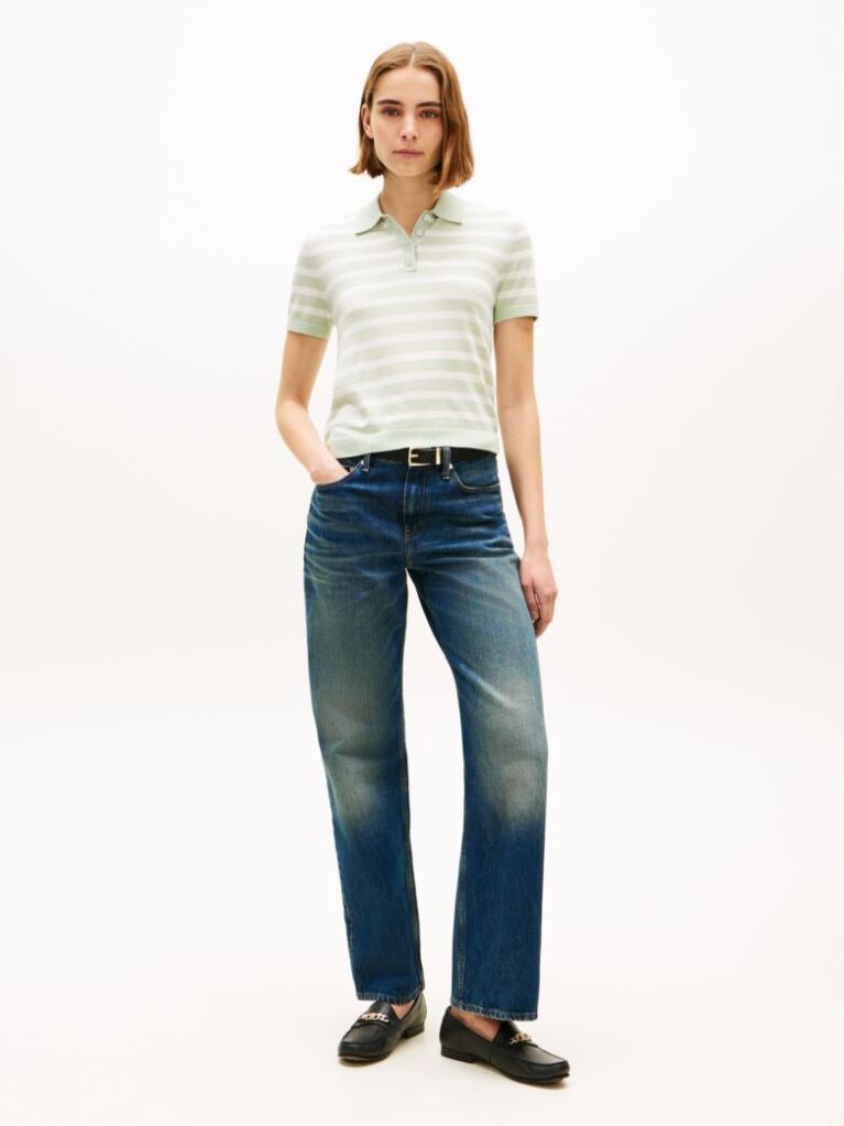 Multi Short Sleeve Polo Jumper With Silk  Women