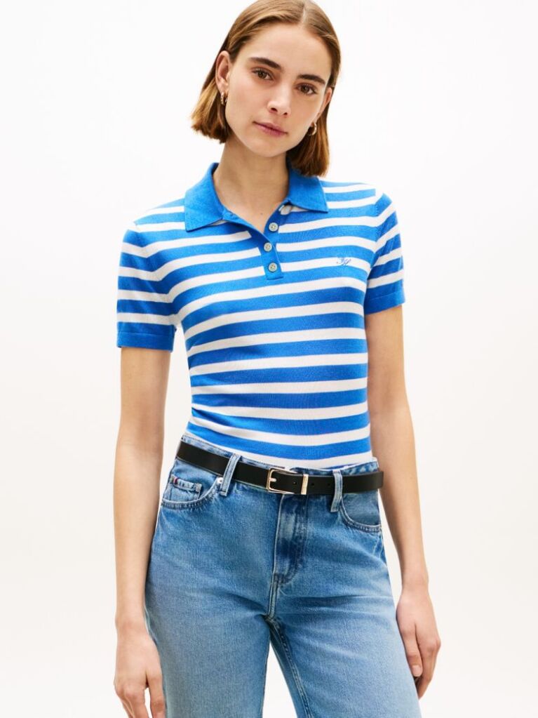 Multi Short Sleeve Polo Jumper With Silk  Women