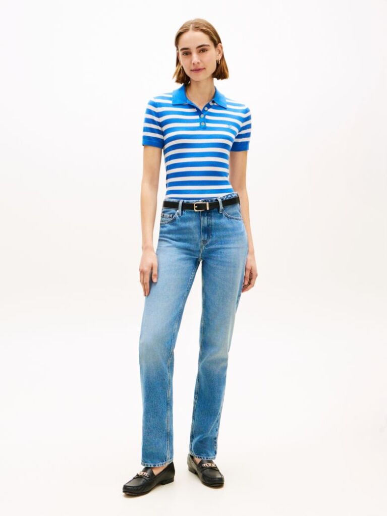 Multi Short Sleeve Polo Jumper With Silk  Women