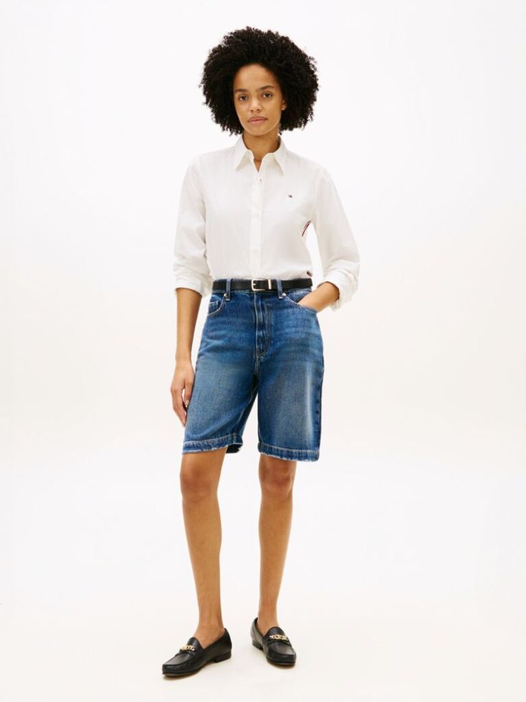 Μπλε Άνετη Denim Βερμούδα  Γυναίκες