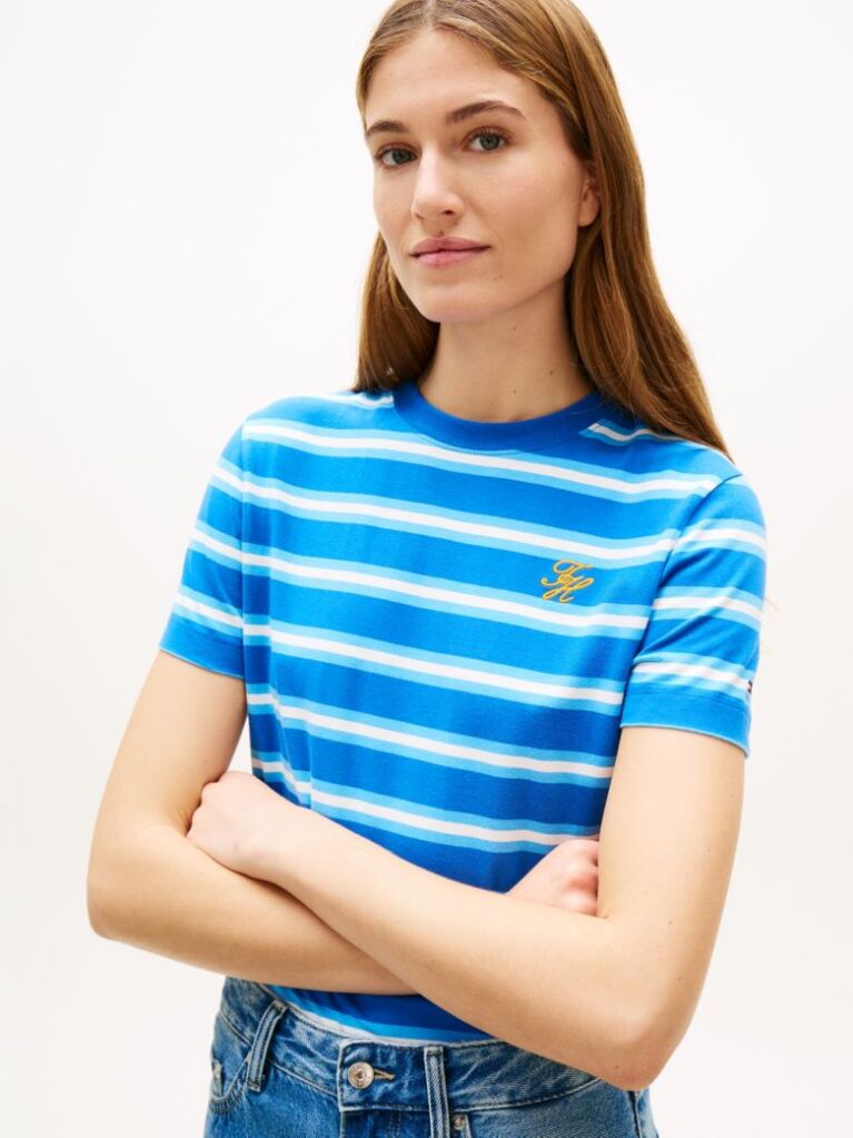 Multi Logo Embroidery Jersey Crew Neck T-Shirt  Women