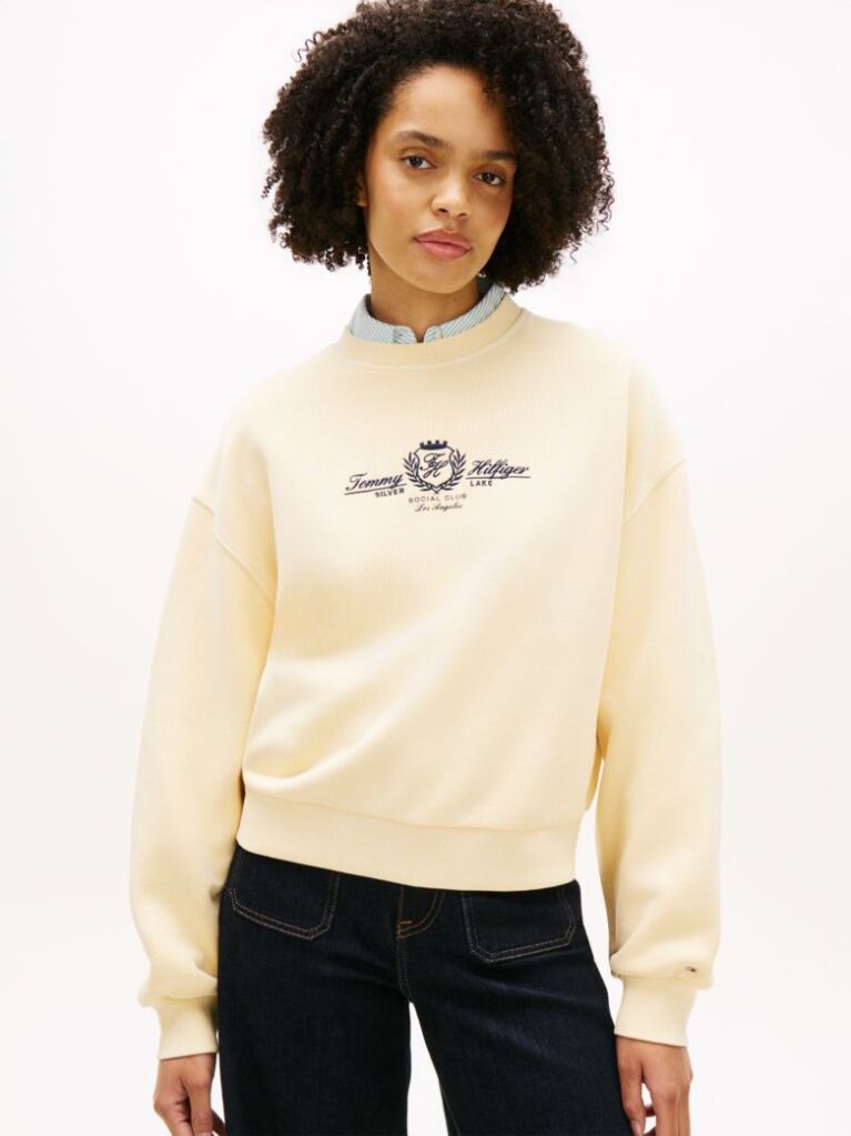 Beige Crest Embroidery Relaxed Terry Sweatshirt  Women