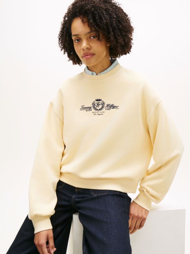 Beige Crest Embroidery Relaxed Terry Sweatshirt  Women