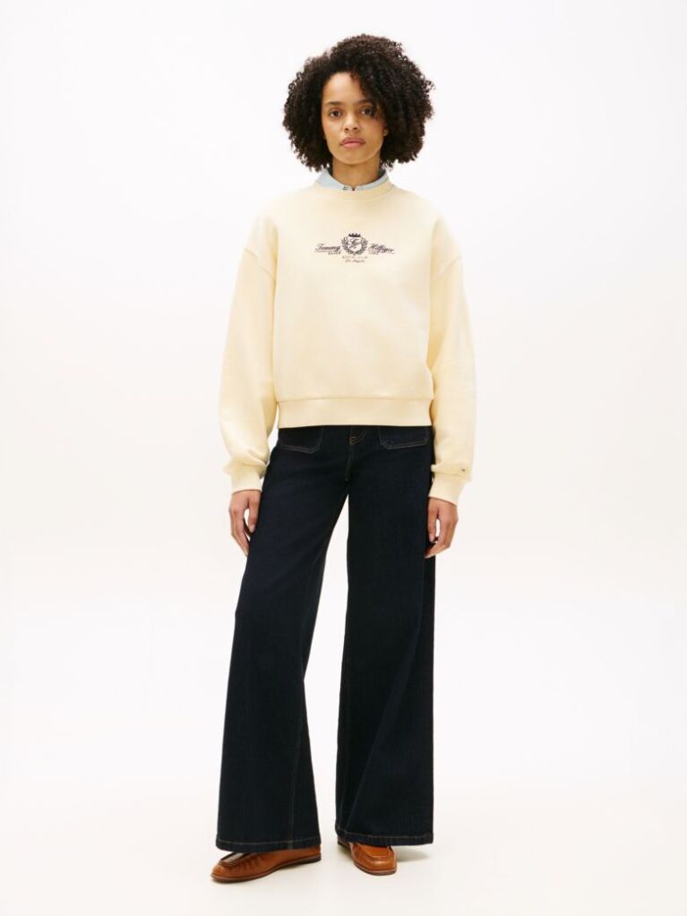 Beige Crest Embroidery Relaxed Terry Sweatshirt  Women