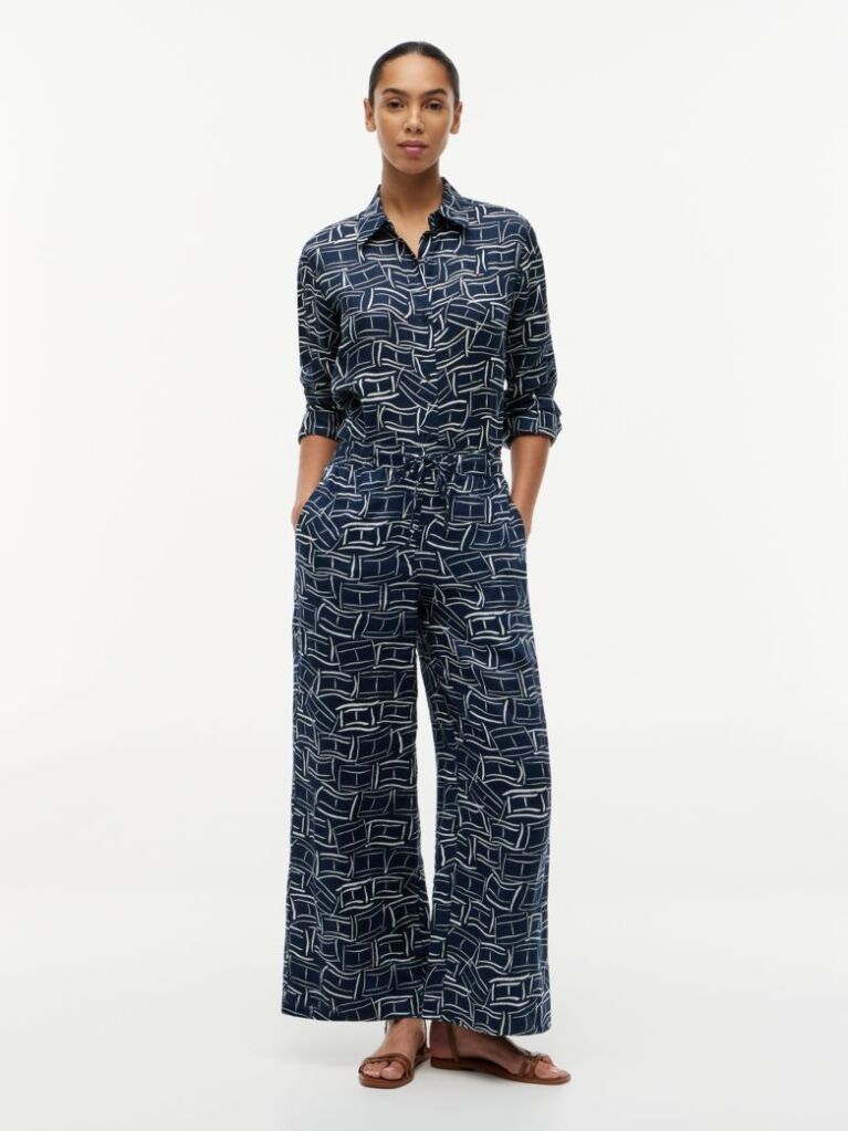 Multi Relaxed Wide Leg Pure Linen Trousers  Women