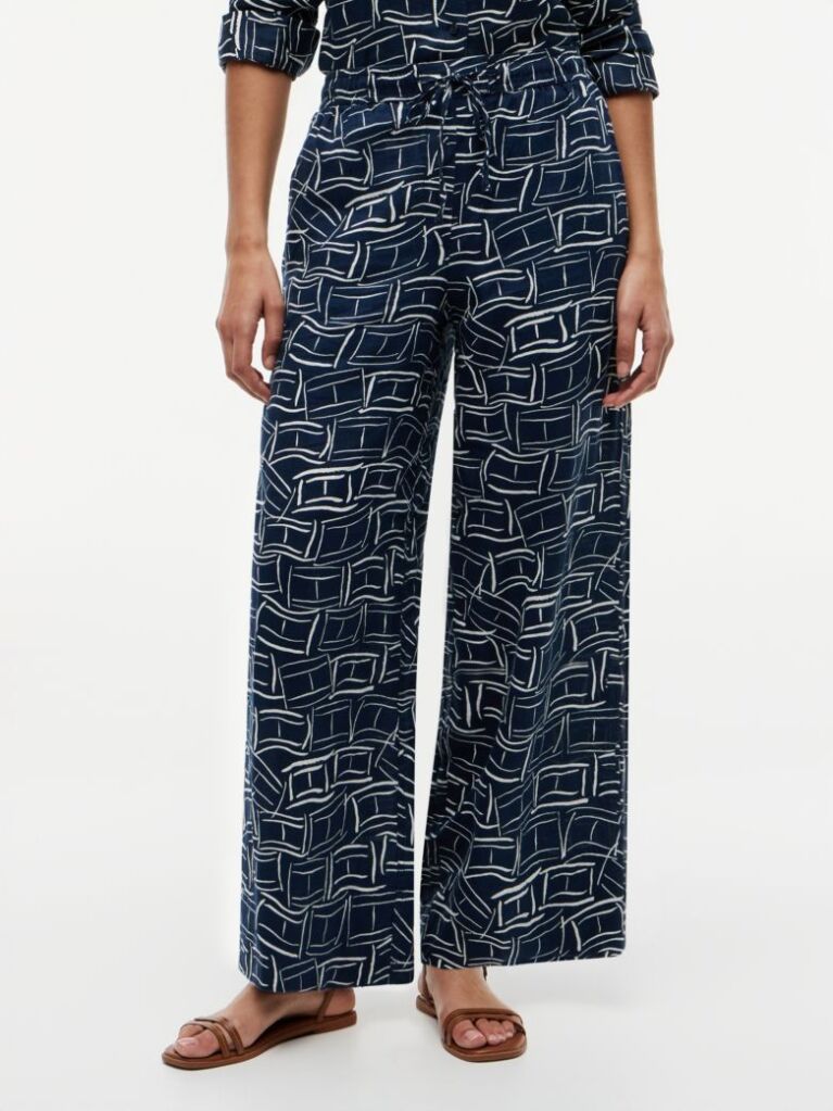Multi Relaxed Wide Leg Pure Linen Trousers  Women