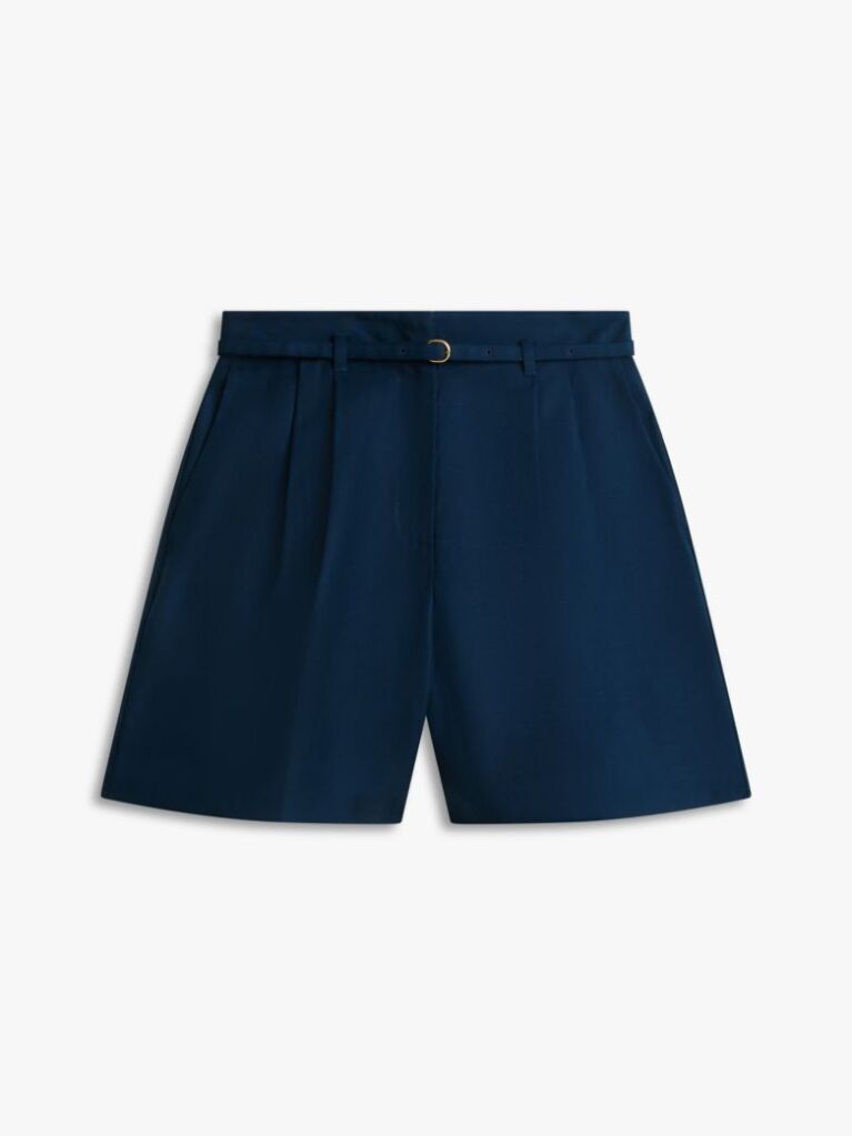 Blue Linen Blend Wide Leg Shorts  Women