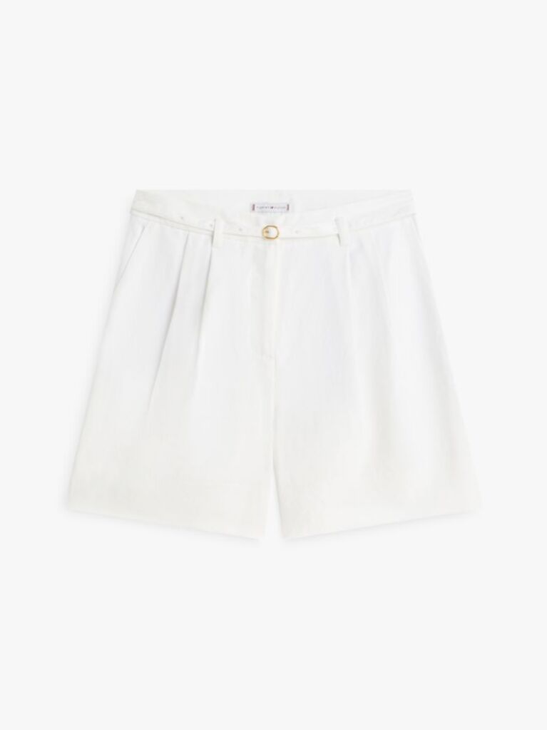 White Linen Blend Wide Leg Shorts  Women