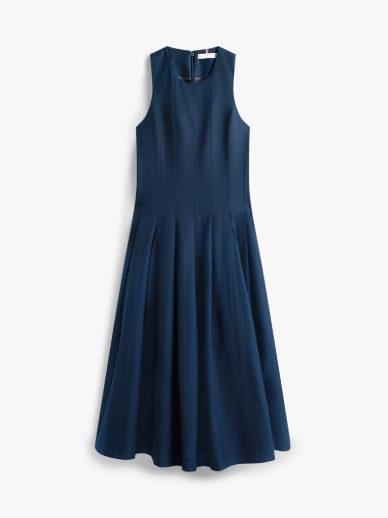 Blue Gold-Tone Button Linen Blend Midi Dress  Women