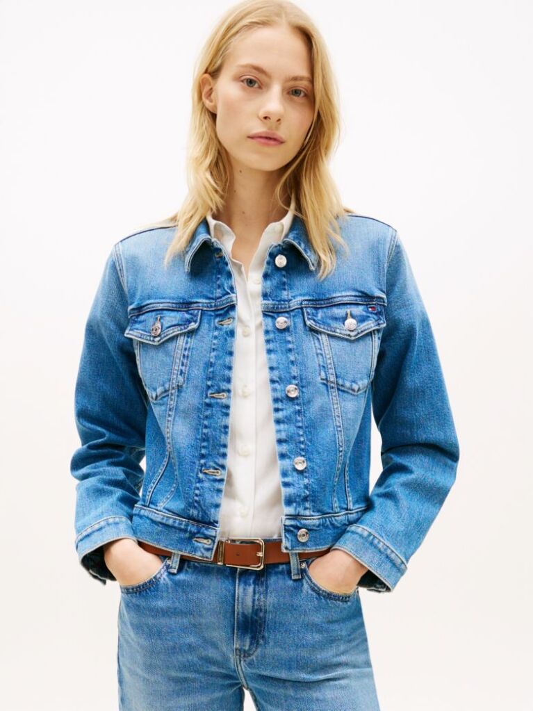 Blue Flag Embroidery Slim Denim Jacket  Women