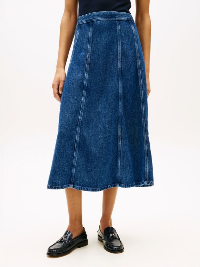 Μπλε Ψηλόμεση Εβαζέ Denim Midi Φούστα  Γυναίκες