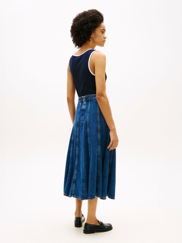 Μπλε Ψηλόμεση Εβαζέ Denim Midi Φούστα  Γυναίκες