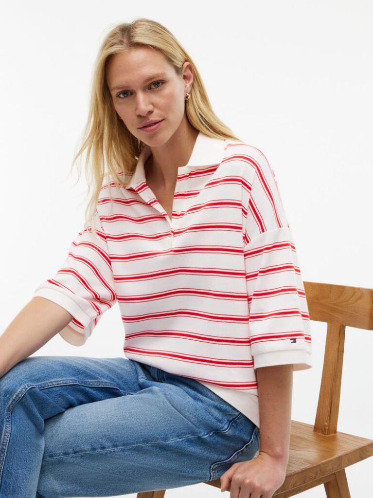 Multi Oversized Fit Stripe Polo Shirt  Women