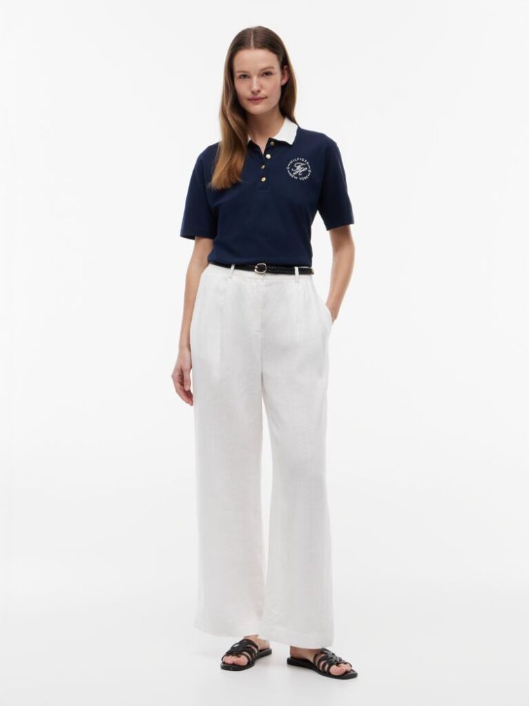 Blue Regular Fit Gold-Tone Button Polo Shirt  Women
