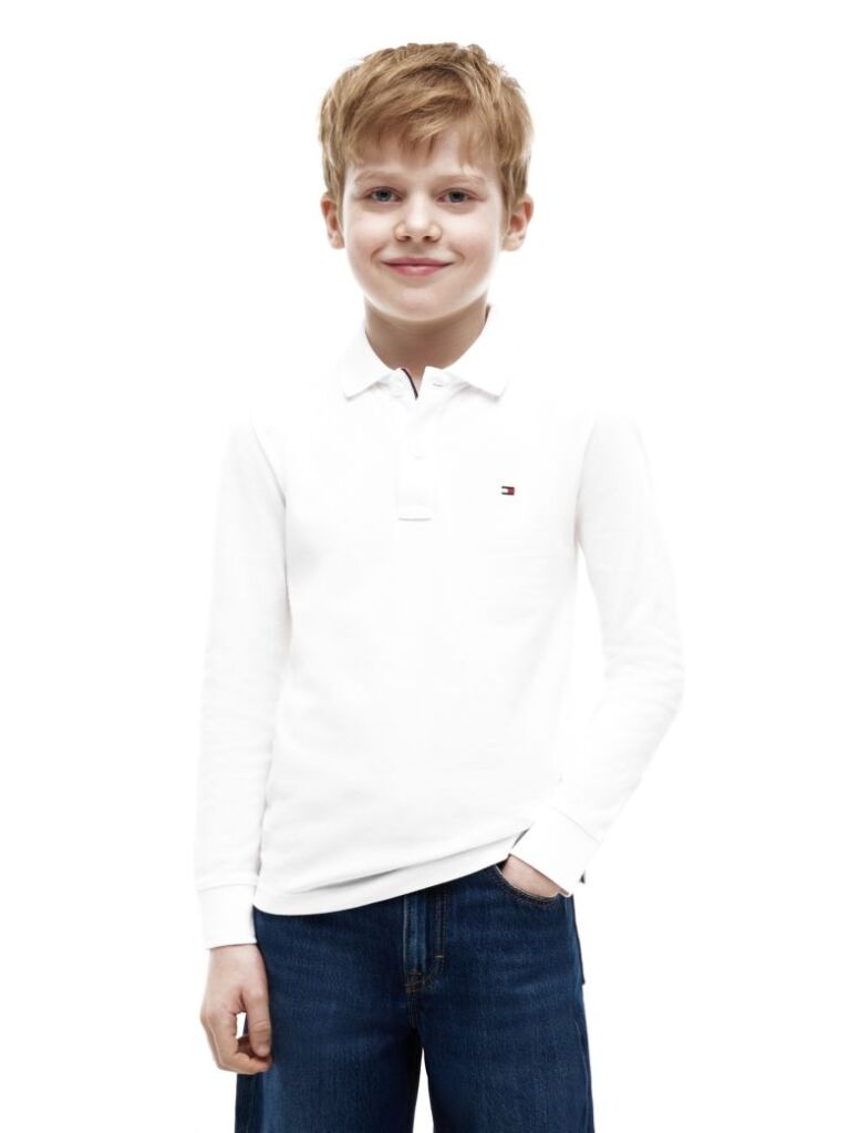 White Regular Fit Pique Long Sleeve Polo Shirt  Boys